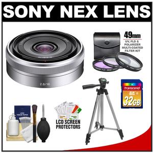 Sony Alpha NEX E-Mount E 16mm f/2.8 Lens with 32GB Card + 3 UV/FLD/PL Filters + Tripod + Cleaning Accessory Kit - Digital Cameras and Accessories - Hip Lens.com