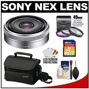 Sony Alpha NEX E-Mount E 16mm f/2.8 Lens with 32GB Card + 3 UV/FLD/PL Filters + Sony Case + Cleaning Accessory Kit - Digital Cameras and Accessories - Hip Lens.com