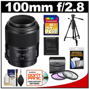 Sony Alpha 100mm f/2.8 Macro Lens with 32GB Card + 3 (UV/FLD/PL) Filters + Tripod + Accessory Kit - Digital Cameras and Accessories - Hip Lens.com