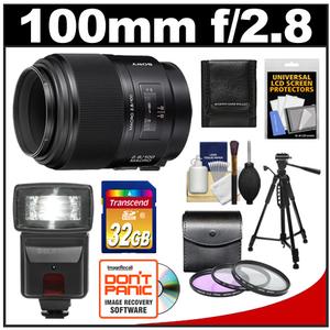 Sony Alpha 100mm f/2.8 Macro Lens with 32GB Card + Flash + 3 (UV/FLD/PL) Filters + Tripod + Accessory Kit - Digital Cameras and Accessories - Hip Lens.com