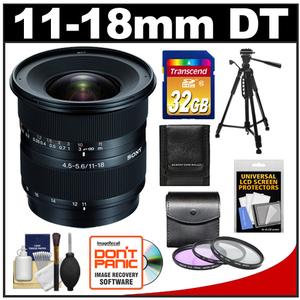 Sony Alpha 11-18mm f/4.5-5.6 DT Zoom Lens with 32GB Card + 3 (UV/FLD/PL) Filters + Tripod + Accessory Kit - Digital Cameras and Accessories - Hip Lens.com