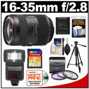 Sony Alpha 16-35mm f/2.8 DT ZA SSM Vario-Sonnar T* Zoom Lens with 32GB Card + Flash + 3 (UV/FLD/PL) Filters + Tripod + Accessory Kit - Digital Cameras and Accessories - Hip Lens.com