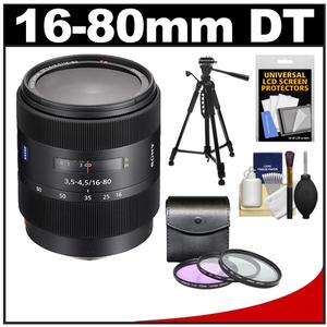 Sony Alpha 16-80mm f/3.5-4.5 DT ZA Vario-Sonnar T* Zoom Lens with 3 (UV/FLD/PL) Filters + Tripod + Cleaning Kit - Digital Cameras and Accessories - Hip Lens.com