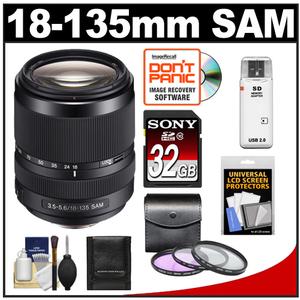 Sony Alpha 18-135mm f/3.5-5.6 ED SAM Zoom Lens with Sony 32GB Card + 3 UV/FLD/CPL Filters + Accessory Kit - Digital Cameras and Accessories - Hip Lens.com
