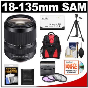 Sony Alpha 18-135mm f/3.5-5.6 ED SAM Zoom Lens with 3 UV/FLD/CPL Filters + Backpack + Tripod + Accessory Kit - Digital Cameras and Accessories - Hip Lens.com