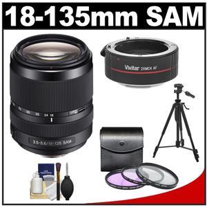Sony Alpha 18-135mm f/3.5-5.6 ED SAM Zoom Lens with 2x Teleconverter + 3 UV/FLD/CPL Filters + Cleaning Kit - Digital Cameras and Accessories - Hip Lens.com