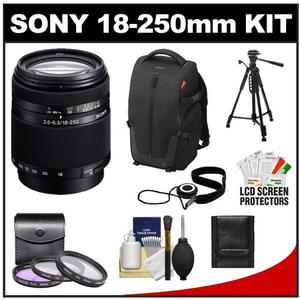 Sony Alpha DT 18-250mm f/3.5-6.3 Zoom Lens with Backpack Case + Tripod + 3 (UV/FLD/CPL) Filter Set + Cleaning & Accessory Kit - Digital Cameras and Accessories - Hip Lens.com