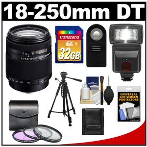 Sony Alpha DT 18-250mm f/3.5-6.3 Zoom Lens with 32GB Card + 3 UV/FLD/CPL Filters + Flash + Remote + Tripod + Accessory Kit - Digital Cameras and Accessories - Hip Lens.com