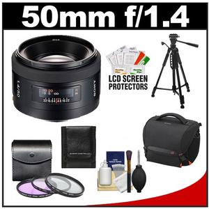Sony Alpha 50mm f/1.4 Lens with Sony SC8 Case + 3 (UV/FLD/CPL) Filter Set + Tripod + Cleaning Accessory Kit - Digital Cameras and Accessories - Hip Lens.com