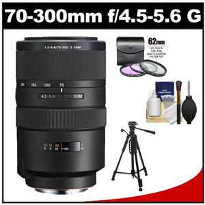 Sony Alpha 70-300mm f/4.5-5.6 G SSM Zoom Lens with Tripod + 3 UV/FLD/CPL Filter Set + Cleaning Kit - Digital Cameras and Accessories - Hip Lens.com