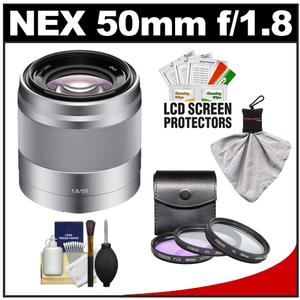 Sony Alpha NEX E-Mount 50mm f/1.8 OSS Telephoto Lens with 3 UV/FLD/PL Filters + Cleaning Kit - Digital Cameras and Accessories - Hip Lens.com