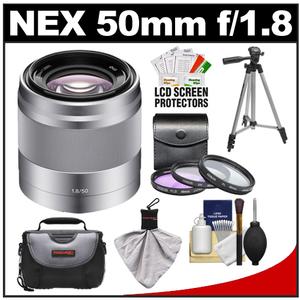 Sony Alpha NEX E-Mount 50mm f/1.8 OSS Telephoto Lens with 3 UV/FLD/PL Filters + Case + Tripod + Cleaning Kit - Digital Cameras and Accessories - Hip Lens.com
