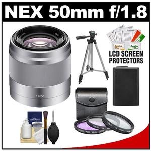 Sony Alpha NEX E-Mount 50mm f/1.8 OSS Telephoto Lens with 3 UV/FLD/PL Filters + Battery + Tripod + Cleaning Kit - Digital Cameras and Accessories - Hip Lens.com
