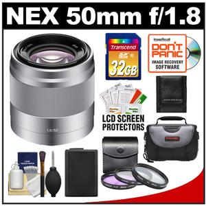 Sony Alpha NEX E-Mount 50mm f/1.8 OSS Telephoto Lens with with 32GB Card + 3 UV/FLD/PL Filters + Battery + Case + Cleaning Kit - Digital Cameras and Accessories - Hip Lens.com