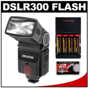 Precision Design DSLR300 High Power Auto Flash with AA Batteries & Charger + Microfiber Cloth - Digital Cameras and Accessories - Hip Lens.com