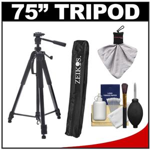 Zeikos 75" ZE-TR125B Professional Series Tripod with 3-Way Fluid Panhead & Case with Spudz Microfiber Cloth + 6-Piece Cleaning Kit - Digital Cameras and Accessories - Hip Lens.com