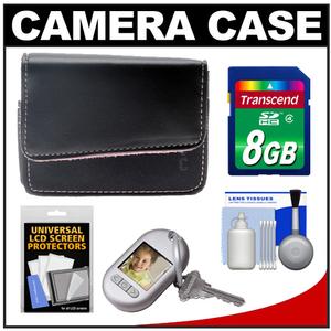 icon FM110-BLK Leather Digital Camera Case (Black with Pink Inside Liner) with 8GB Card + Cleaning Kit