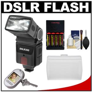 Precision Design DSLR300S High Power Auto Flash (for Sony Alpha) with Bounce Flash Diffuser + Batteries & Charger + Accessory Kit