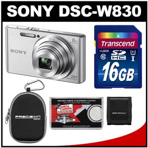 Sony Cyber-Shot DSC-W830 Digital Camera (Silver) with 16GB Card + Case + Accessory Kit
