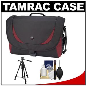 Tamrac 5725 Zuma 5 Secure Traveler Digital SLR Camera & Laptop/iPad Case (Black/Burgundy) with Tripod + Cleaning Kit - Digital Cameras and Accessories - Hip Lens.com