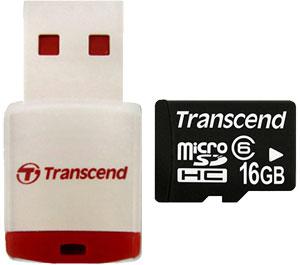 Transcend 16GB microSDHC Class 6 Card with Card Reader - Digital Cameras and Accessories - Hip Lens.com