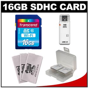 Transcend 16GB SecureDigital Class 10 (SDHC) Wi-Fi Card with Memory Card Case + Reader + 3 Microfiber Cleaning Cloths Kit