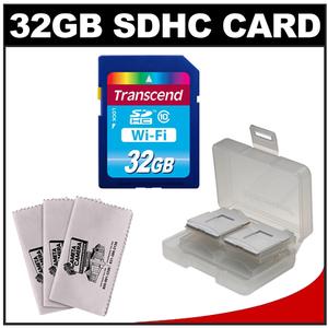 Transcend 32GB SecureDigital Class 10 (SDHC) Wi-Fi Card with Memory Card Case + 3 Microfiber Cleaning Cloths Kit