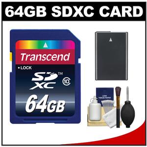 Transcend 64GB SecureDigital SDXC Class 10 Ultra Speed Ultimate Card with Battery &amp; Cleaning Kit for Nikon D3100, D3200, D5100