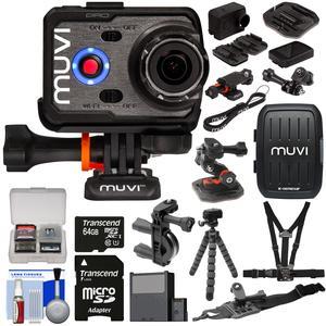 Veho MUVI K2 PRO Wi-Fi 4K HD Action Video Camera Camcorder with Handlebar Helmet & Chest Mounts LCD Display & Cases + 64GB + Battery + Tripod Kit