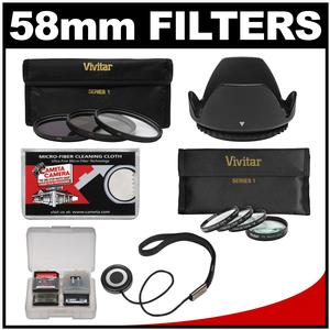 Vivitar 3-Piece Multi-Coated HD Filter Set (58mm UV/CPL/ND8) & 4 Macro Filter Set + Lens Hood + Accessory Kit Vivitar 3-Piece Multi-Coated HD Filter Set (58mm UV/CPL/ND8) & 4 Macro Filter Set + Lens Hood + Accessory Kit