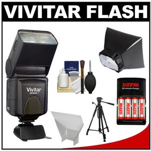 Vivitar Series 1 385HV Professional Auto Aperture & Slave Flash with Batteries/Charger + Diffuser + Bounce Reflector + Tripod + Cleaning Kit - Digital Cameras and Accessories - Hip Lens.com