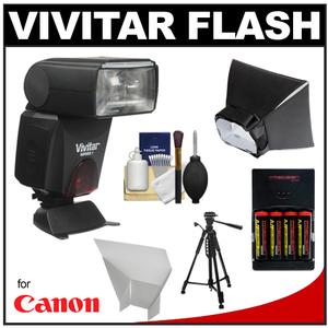 Vivitar Series 1 DF-483 Power Zoom AF Flash (for Canon EOS E-TTL) with Batteries/Charger + Softbox + Bounce Reflector + Tripod + Cleaning Kit - Digital Cameras and Accessories - Hip Lens.com