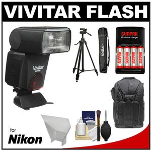 Vivitar Series 1 DF-483 Power Zoom AF Flash (for Nikon i-TTL) with Batteries/Charger + Backpack + Bounce Reflector + Tripod + Case + Cleaning Kit - Digital Cameras and Accessories - Hip Lens.com