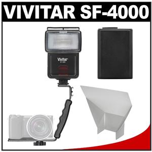 Vivitar SF-4000 Auto Bounce Zoom Slave Flash with Bracket + NP-FW50 Battery + Flash Reflector Kit for Sony NEX-C3  NEX-F3  NEX-5N  NEX-5R Camera