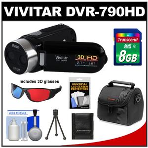 Vivitar DVR-790HD 3D HD Digital Video Camera Camcorder (Black) with 8GB Card + Case + Accessory Kit - Digital Cameras and Accessories - Hip Lens.com
