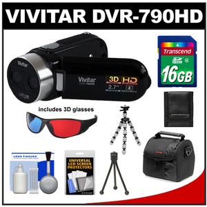 Vivitar DVR-790HD 3D HD Digital Video Camera Camcorder (Black) with 16GB Card + Case + Flex Tripod + Accessory Kit - Digital Cameras and Accessories - Hip Lens.com