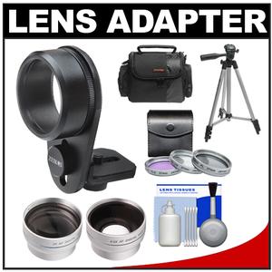 Zeikos Universal Lens Adapter for Compact Digital Cameras with 0.5x Wide Angle & 2x Telephoto Lenses + (3) Filters + Case + Accessory Kit