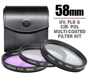 Zeikos 3-Piece Multi-Coated Glass Filter Kit (58mm UV/FLD/CPL) - Digital Cameras and Accessories - Hip Lens.com